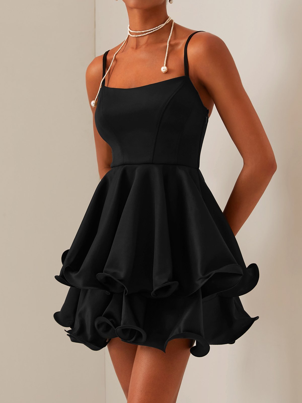 Black Spaghetti A-Line Mini Dress