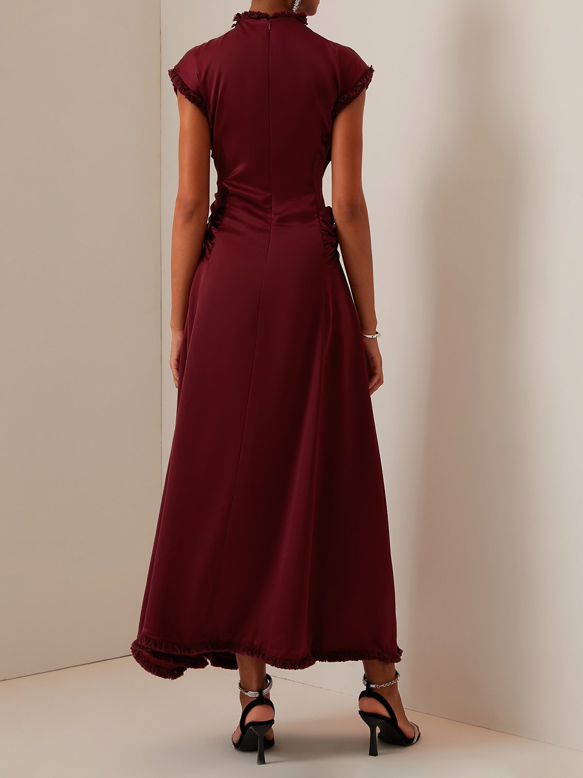 Brown Sleeveless Silk-Satin Maxi Dress