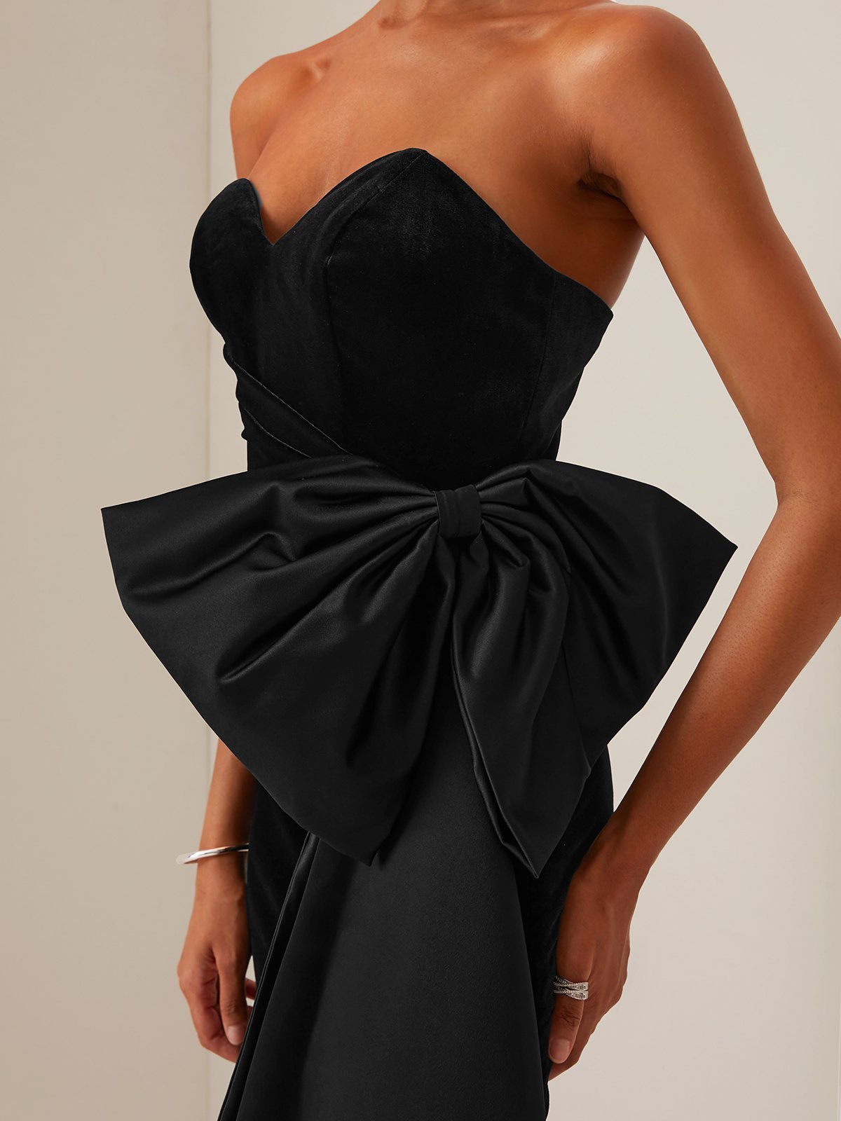 Regular Fit Color Block Elegant Strapless Dress