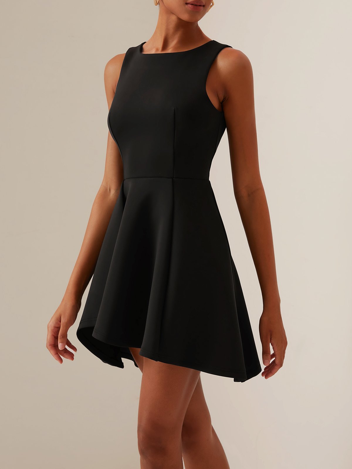 Black Crew Neck Sleeveless A-line Mini Dress