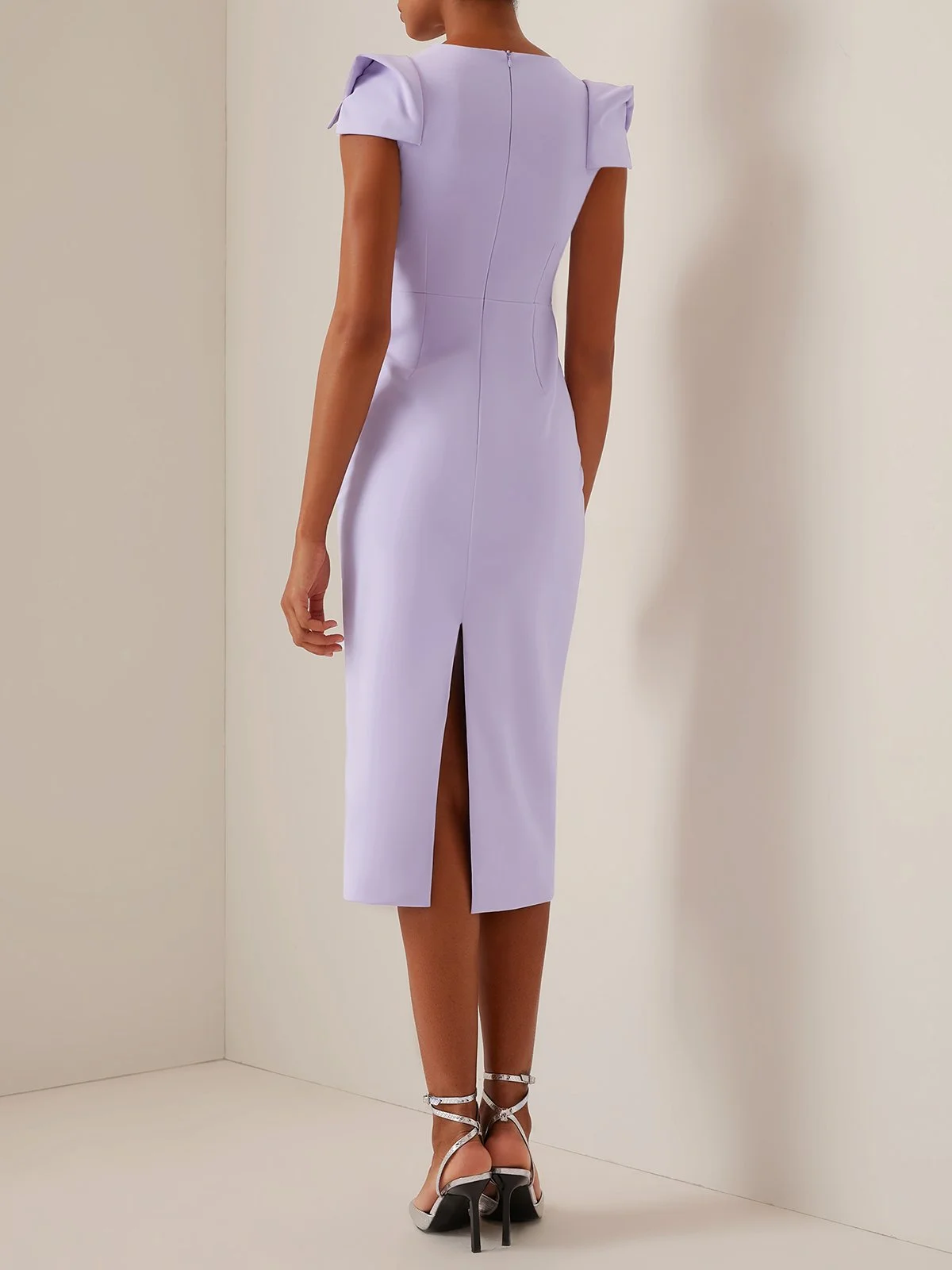 Purple Square Neck Cap Sleeve Sheath Midi Dress