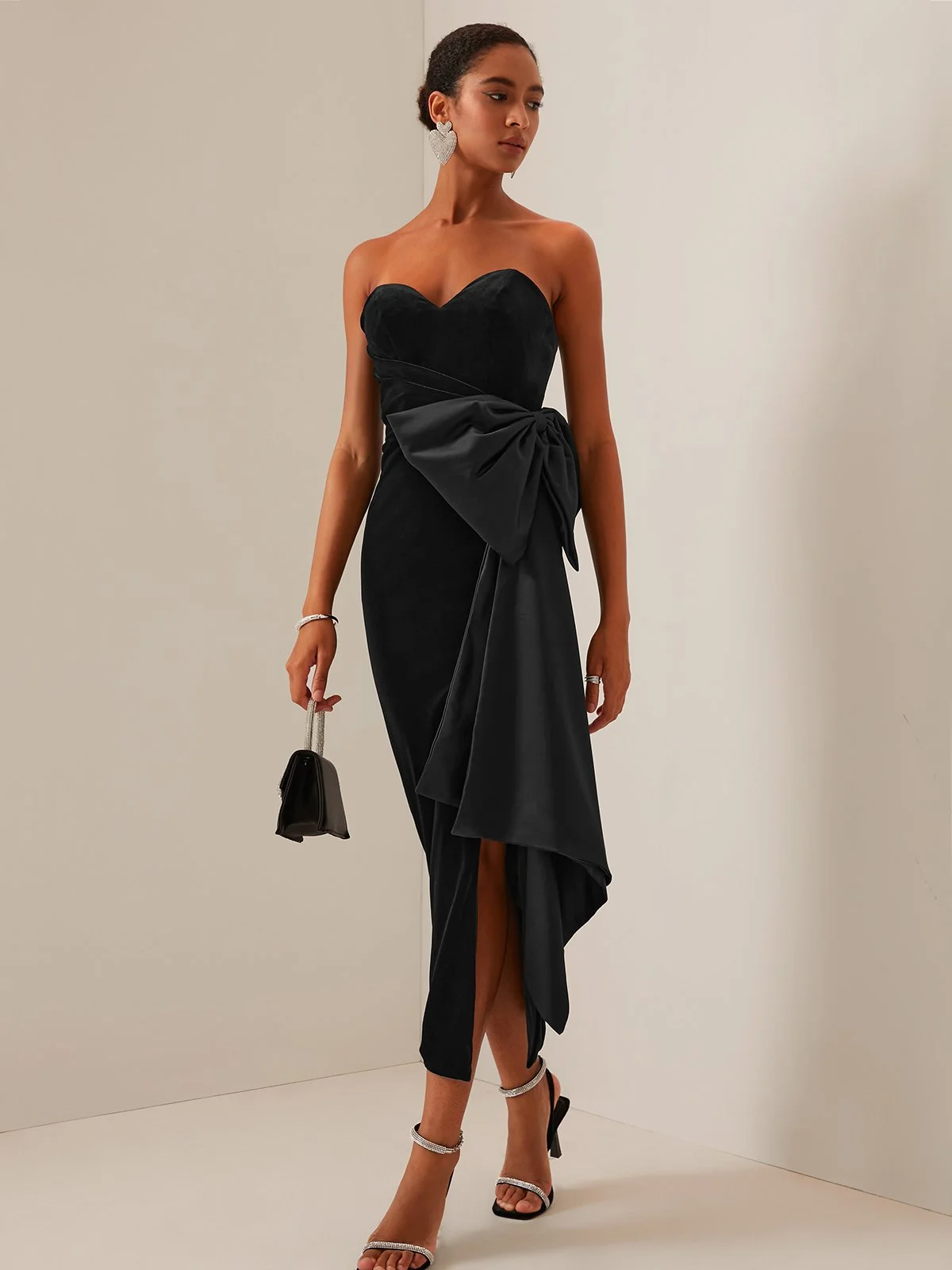 Regular Fit Color Block Elegant Strapless Dress