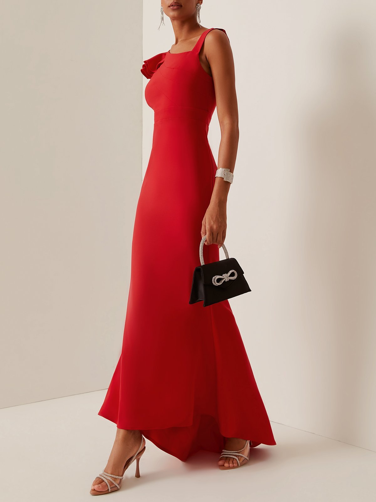 Red Asymmetrical Sleeveless Maxi Prom Dress