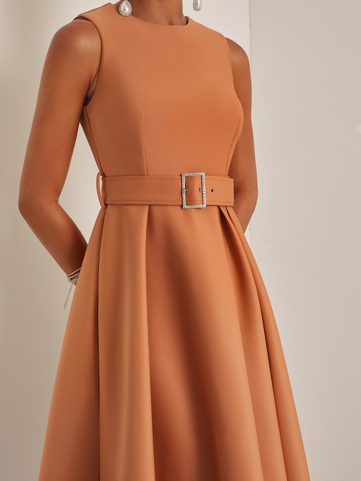 Pinkish Brown Sleeveless A-Line Midi Dress