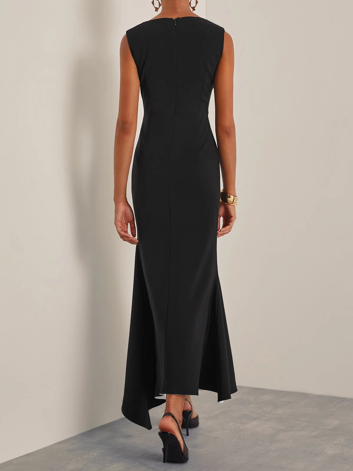 Black V Neck Sleeveless Slit A-Line Maxi Dress