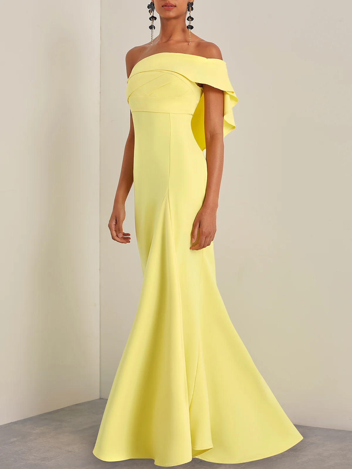 Yellow Ruched One Shoulder A-Line Gown