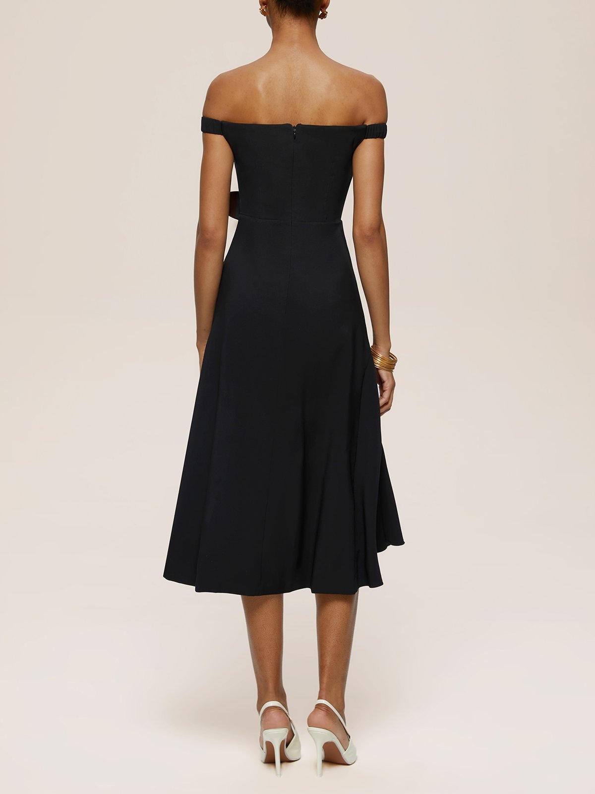 Black Off The Shoulder Sleeveless A-Line Midi Dressss