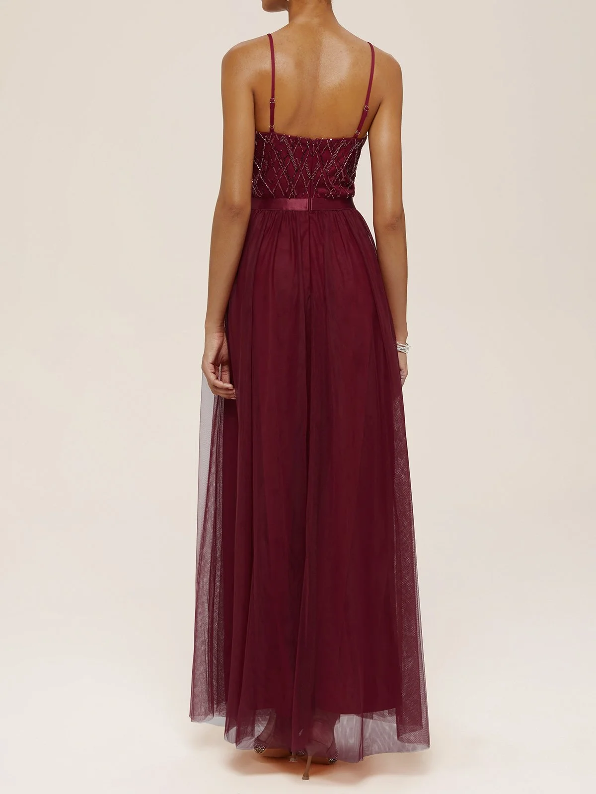 Red Spaghetti Gallus Sequin Chiffon A-Line Maxi Dress