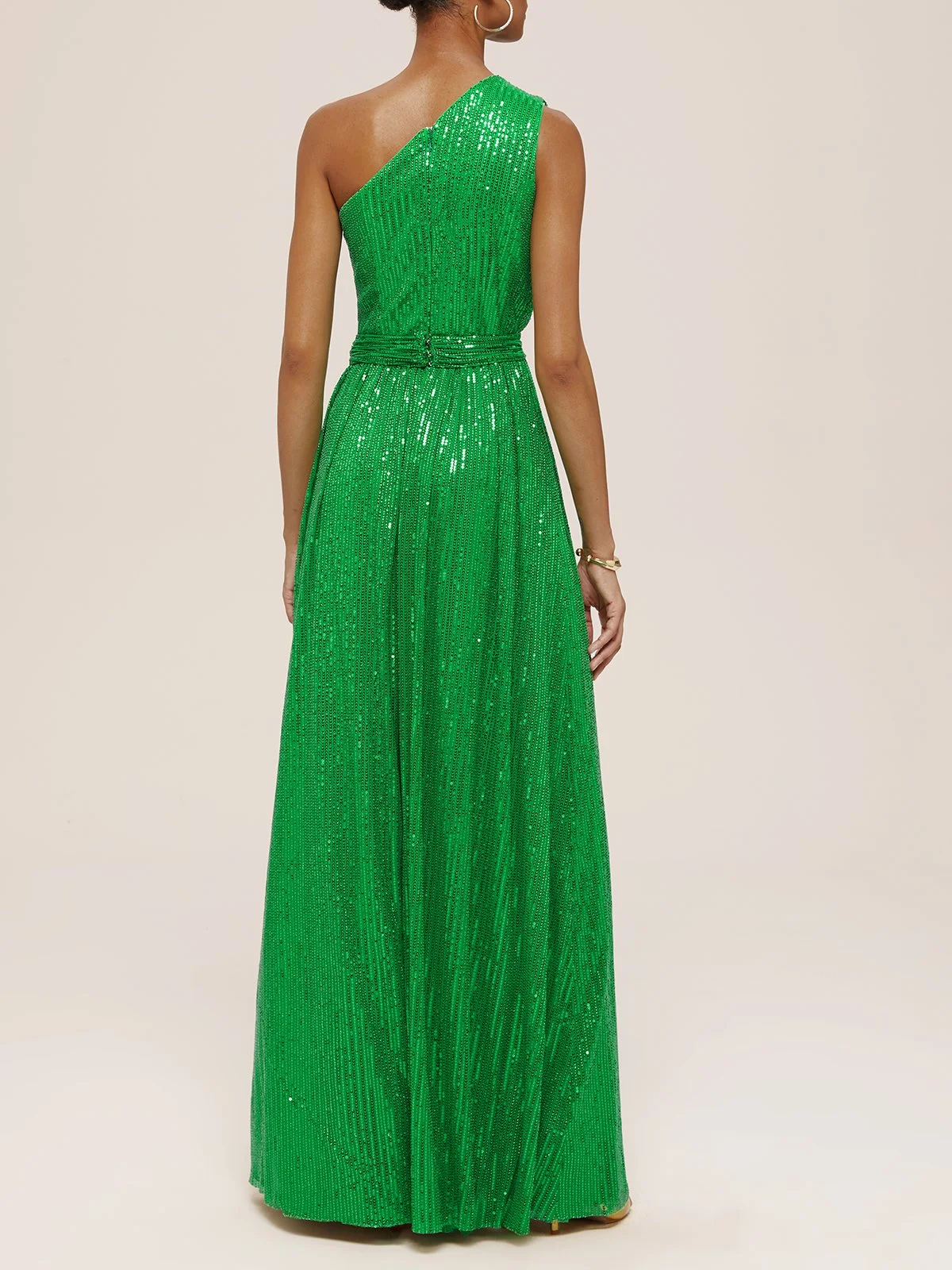 Green One Shoulder Sleeveless A-Line Maxi Dress