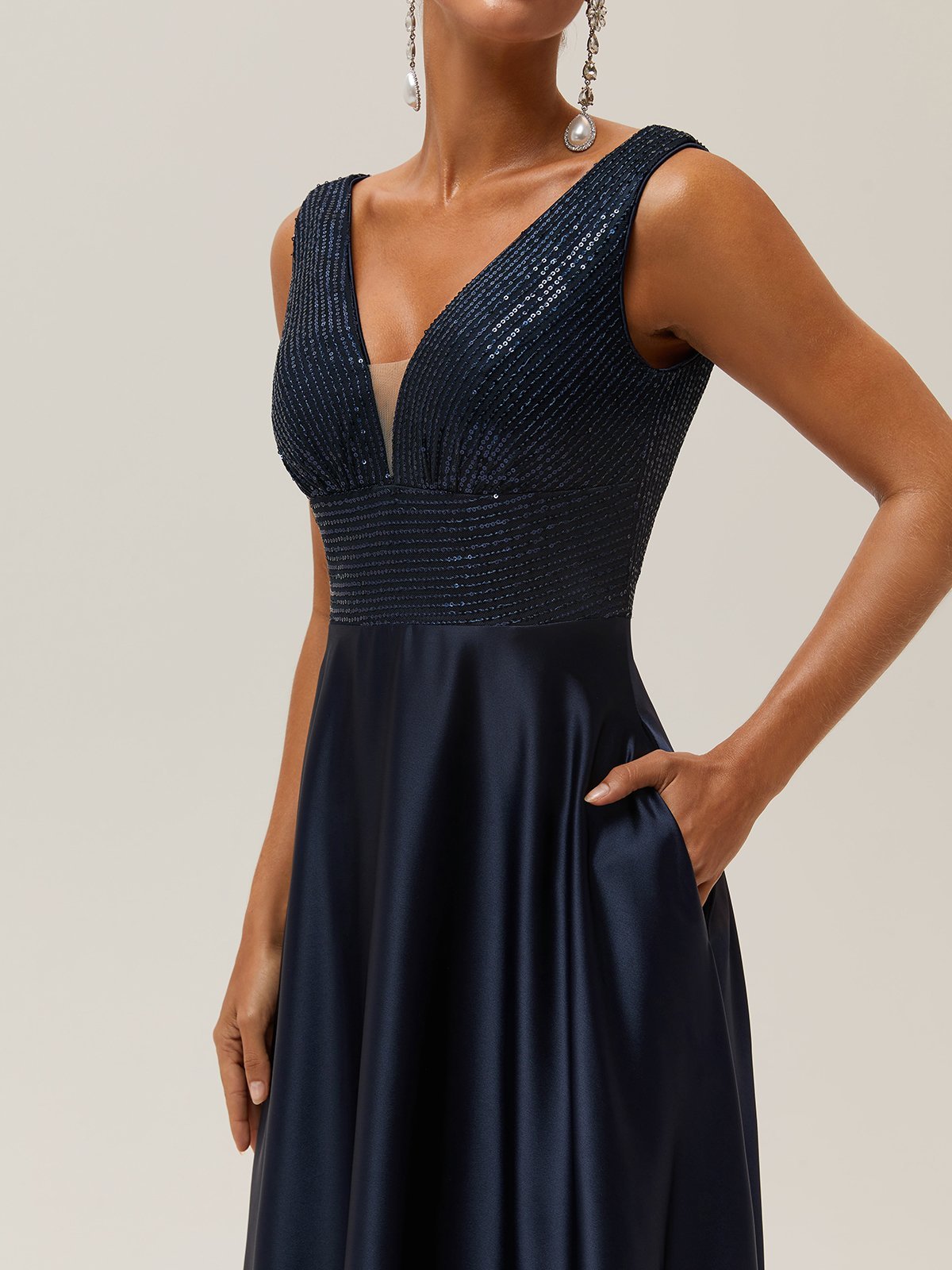 Purplish Blue Glitter A-Line Gown Sequin Dress