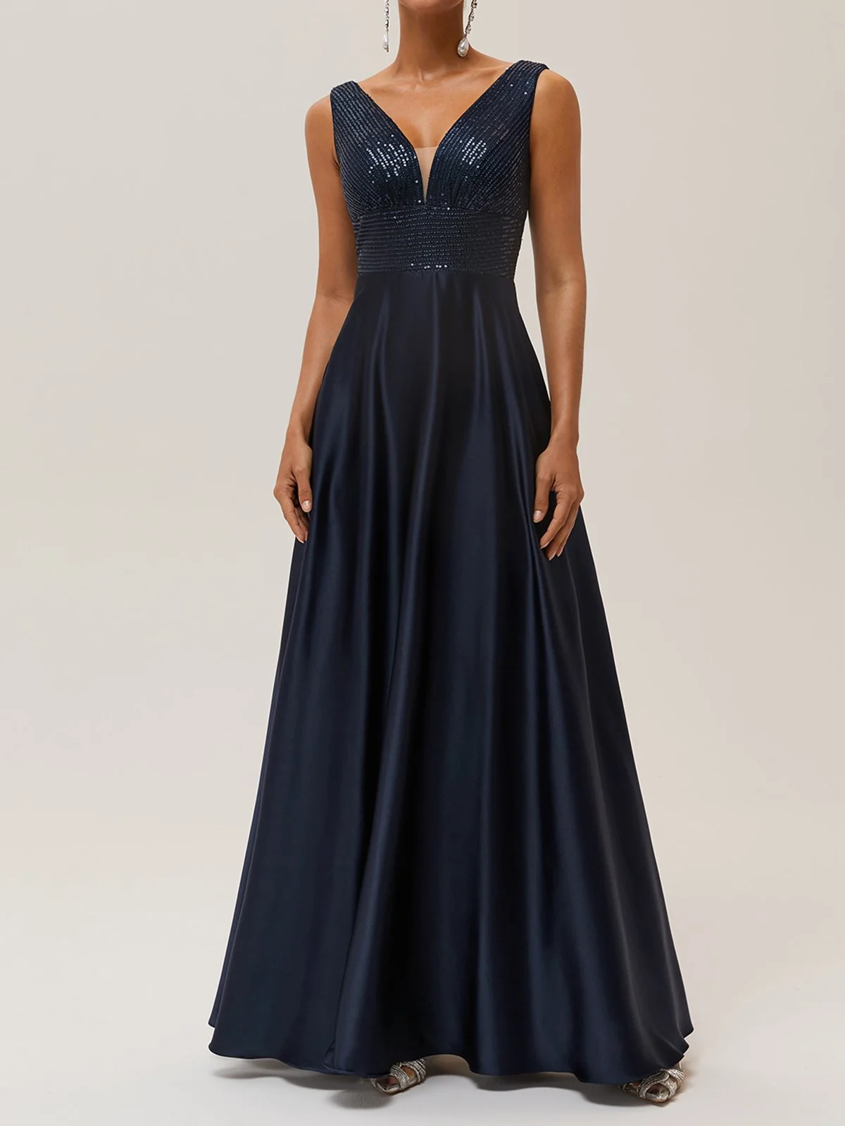 Purplish Blue Glitter A-Line Gown Sequin Dress