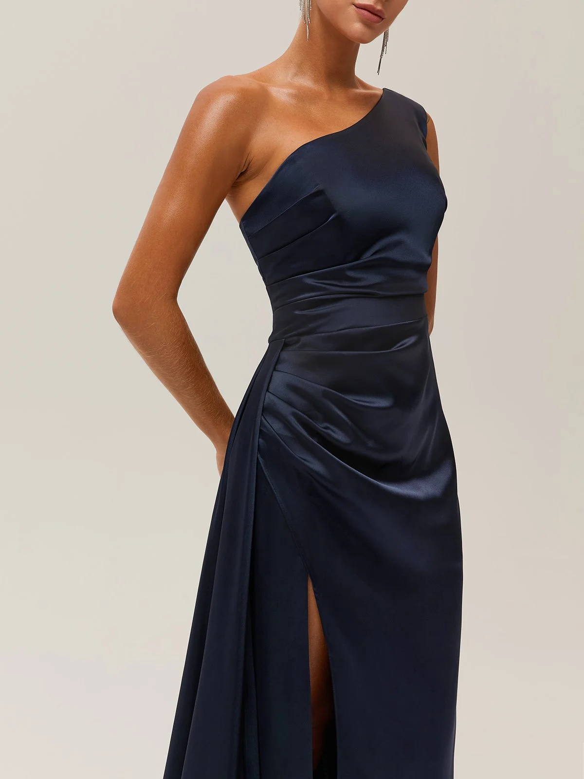 Purplish Blue Side-Slit One Shoulder Gown Formal Dress