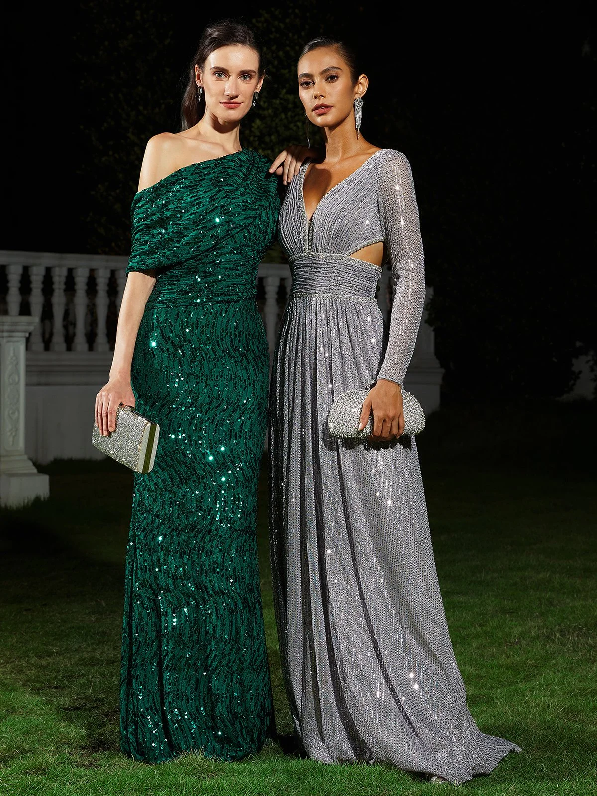 Green One Shoulder Gown Mermaid Sequin Dress