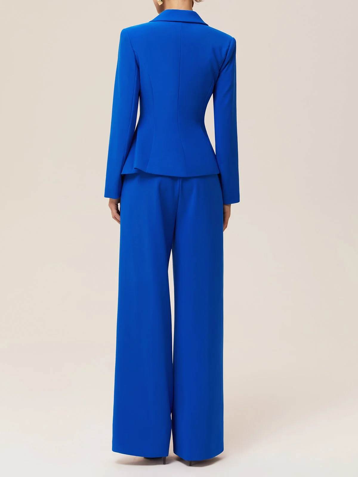 Women Blue Buckle Lapel Collar Long Sleeve Two-Piece Set