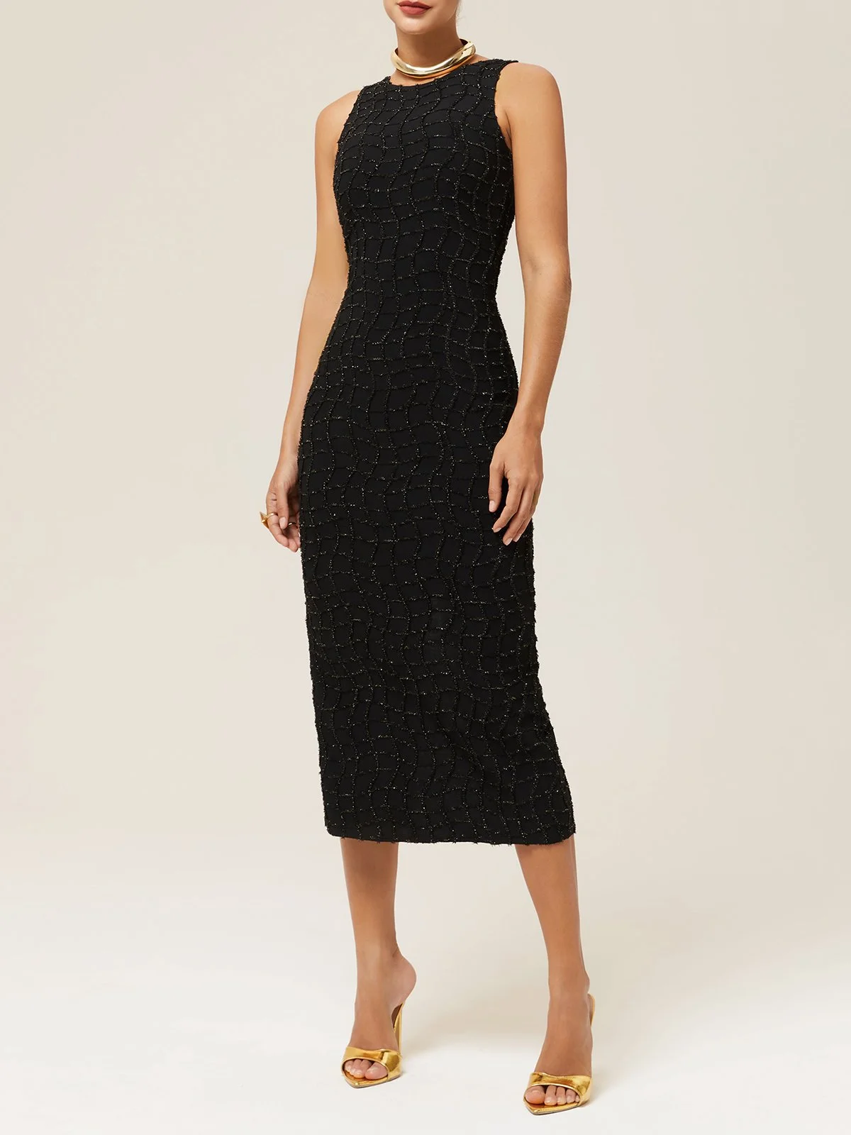 Black Classic Crew Neck Sleeveless Sheath Maxi Dress