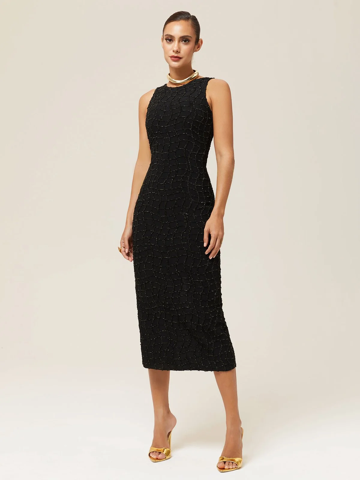 Black Classic Crew Neck Sleeveless Sheath Maxi Dress