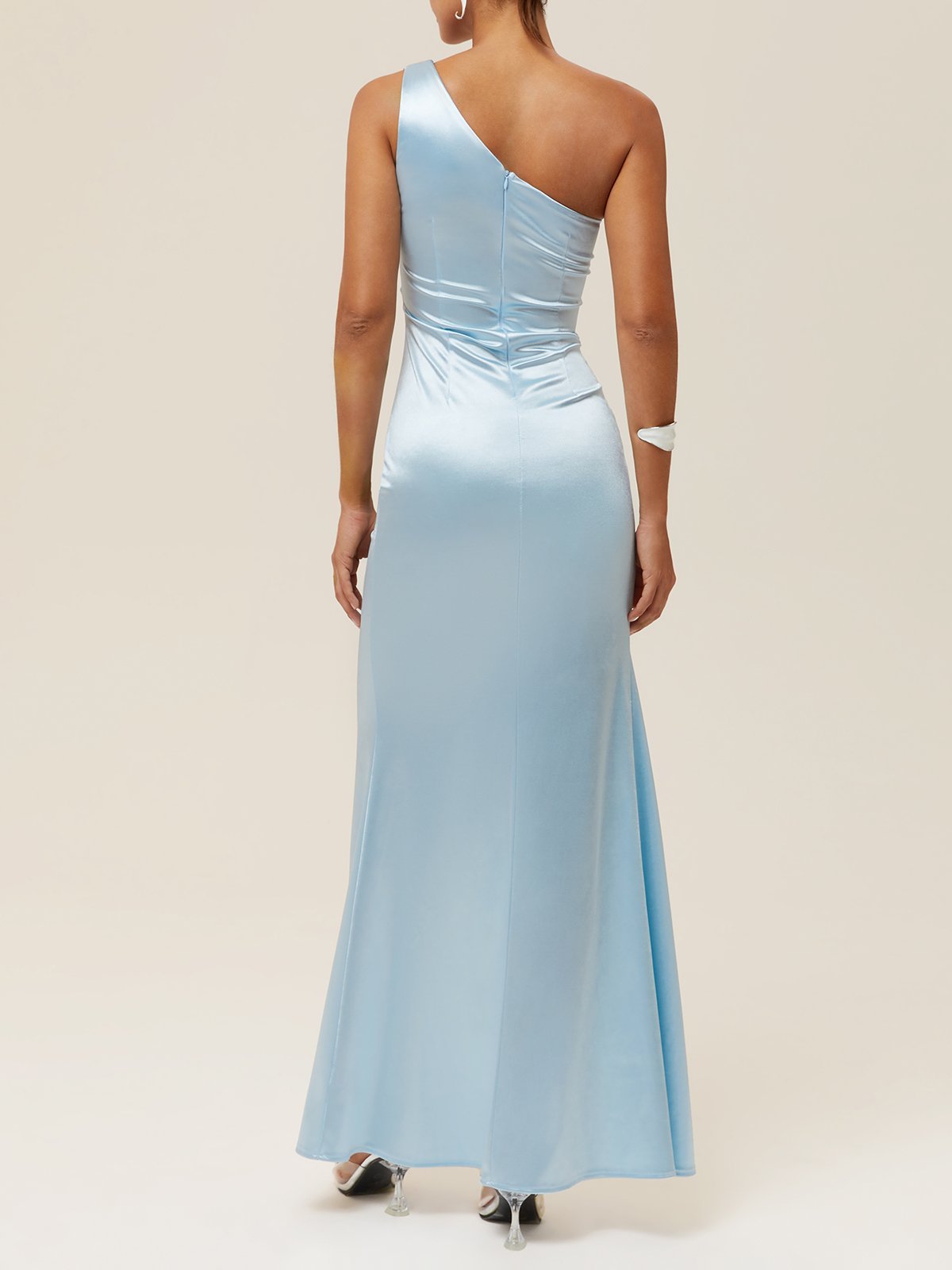 Light Blue Ruched Side-Slit Mermaid Gown Dress