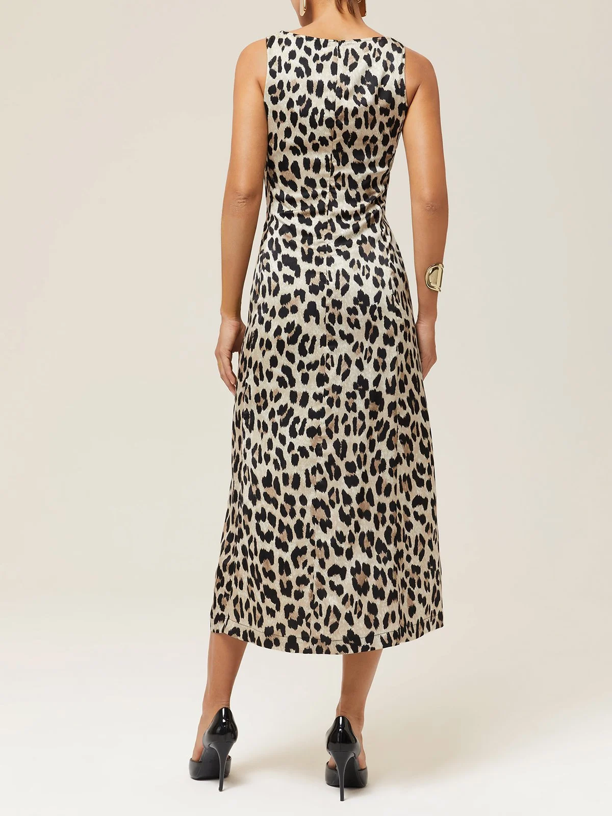 Brown Leopard Sleeveless A-Line Maxi Dress