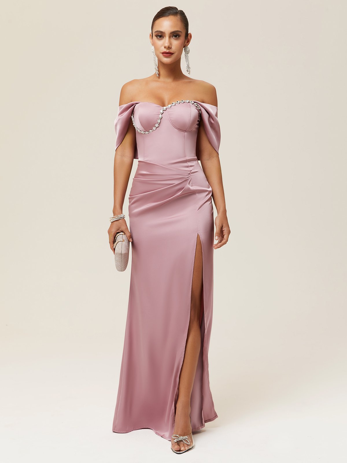 Pink Side-Slit Off The Shoulder Mermaid Gown Formal Dress 