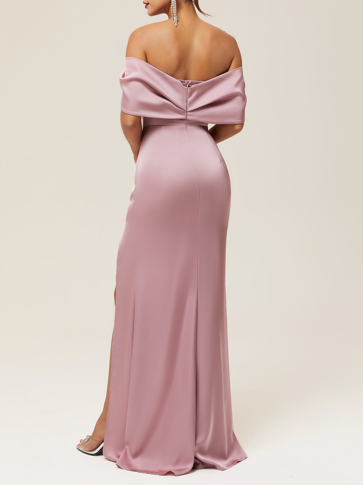 Pink Side-Slit Off The Shoulder Mermaid Gown Formal Dress 