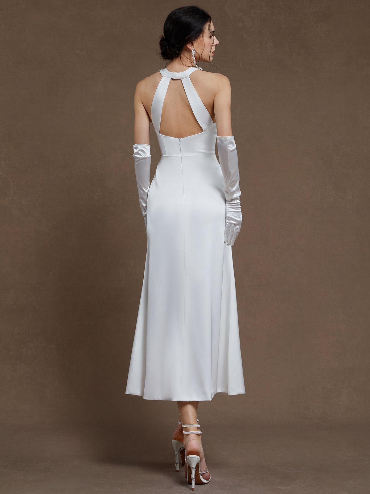 White Side-Slit Wedding Dress Crew Neck Sleeveless A-Line Maxi Dress