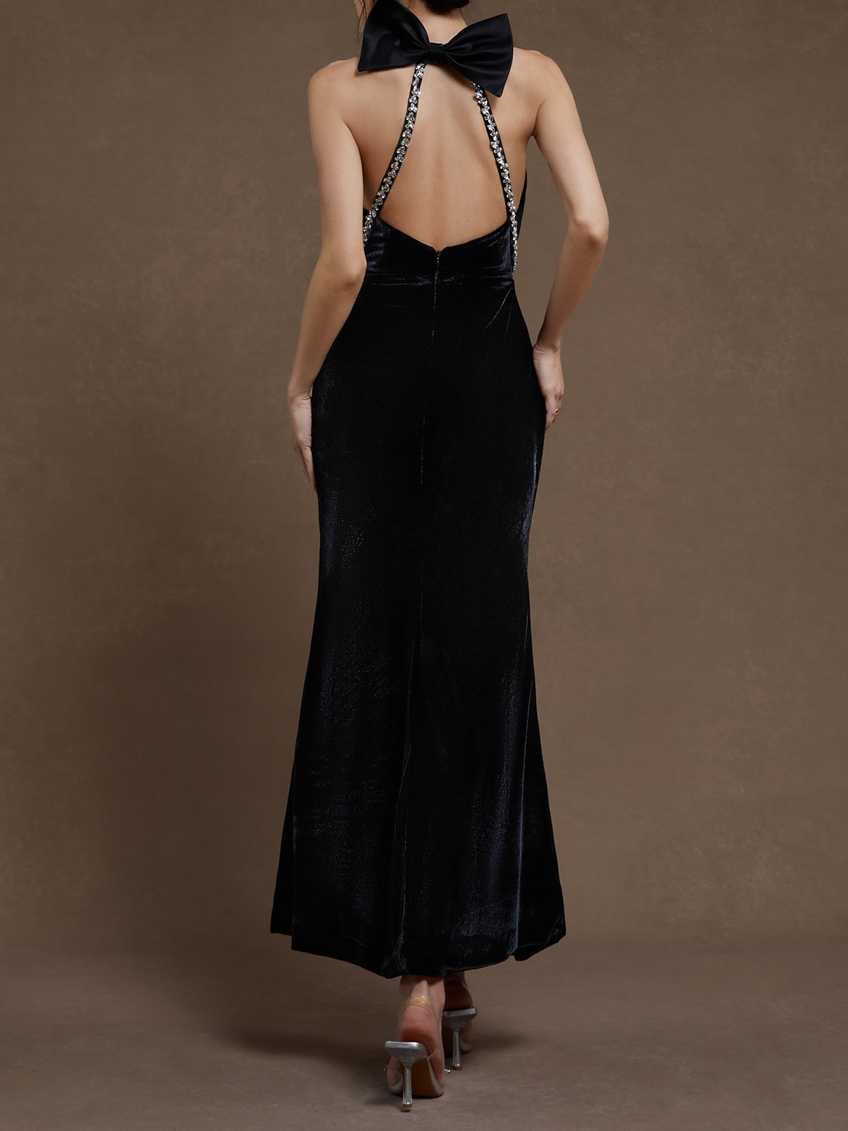 Black Sequin One Shoulder Sleeveless Sheath Maxi Dress