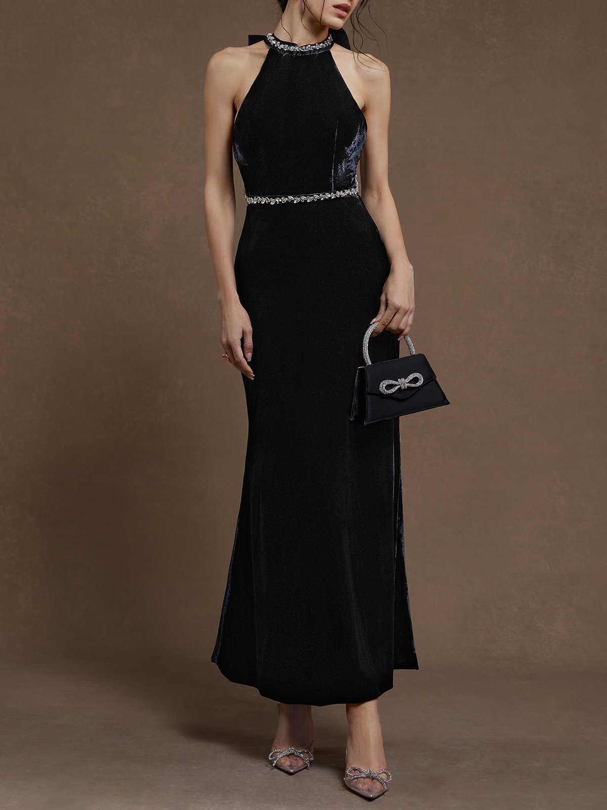 Black Sequin One Shoulder Sleeveless Sheath Maxi Dress