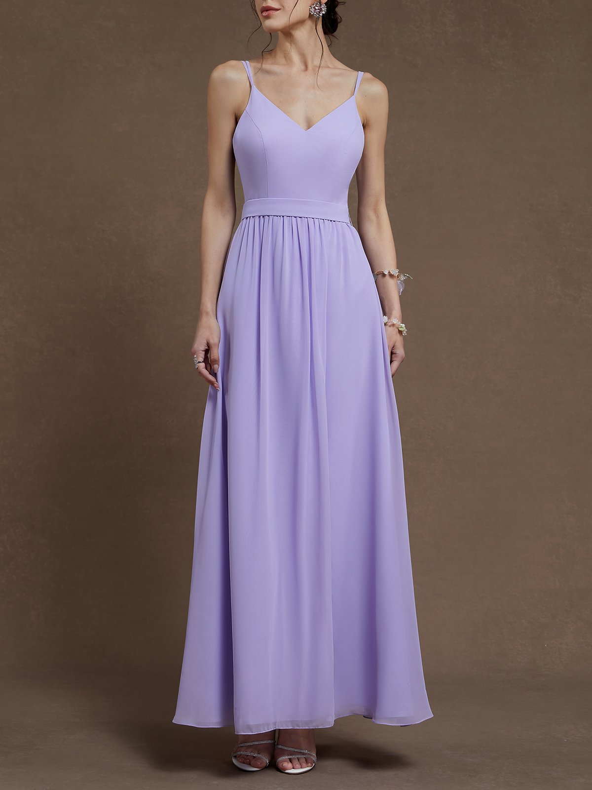 Purple Chiffon Spaghetti Gallus A-Line Gown Dress