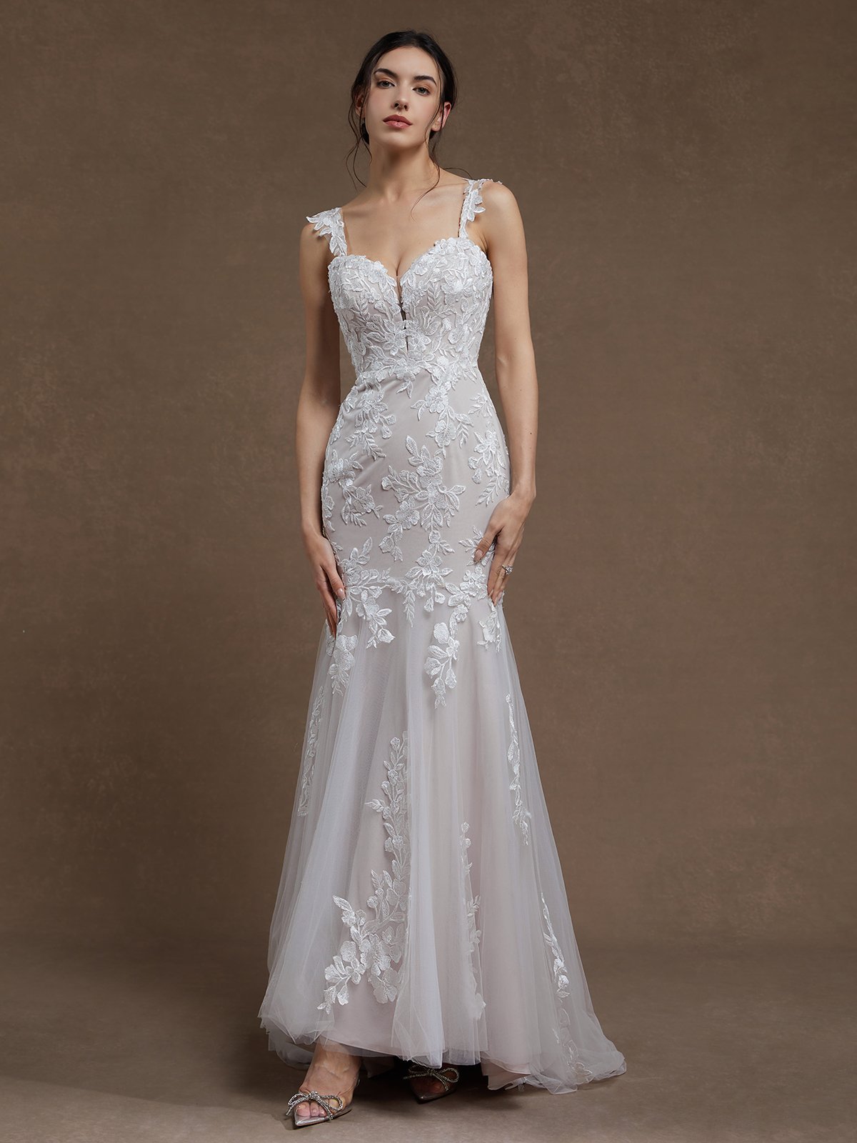 White Lace Wedding Dress Spaghetti Gallus Sheath Gown Dress