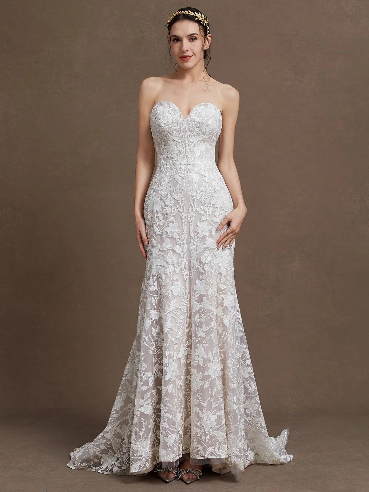 White Ruched Bridal/Wedding Dress Spaghetti Sleeveless A-Line Gown