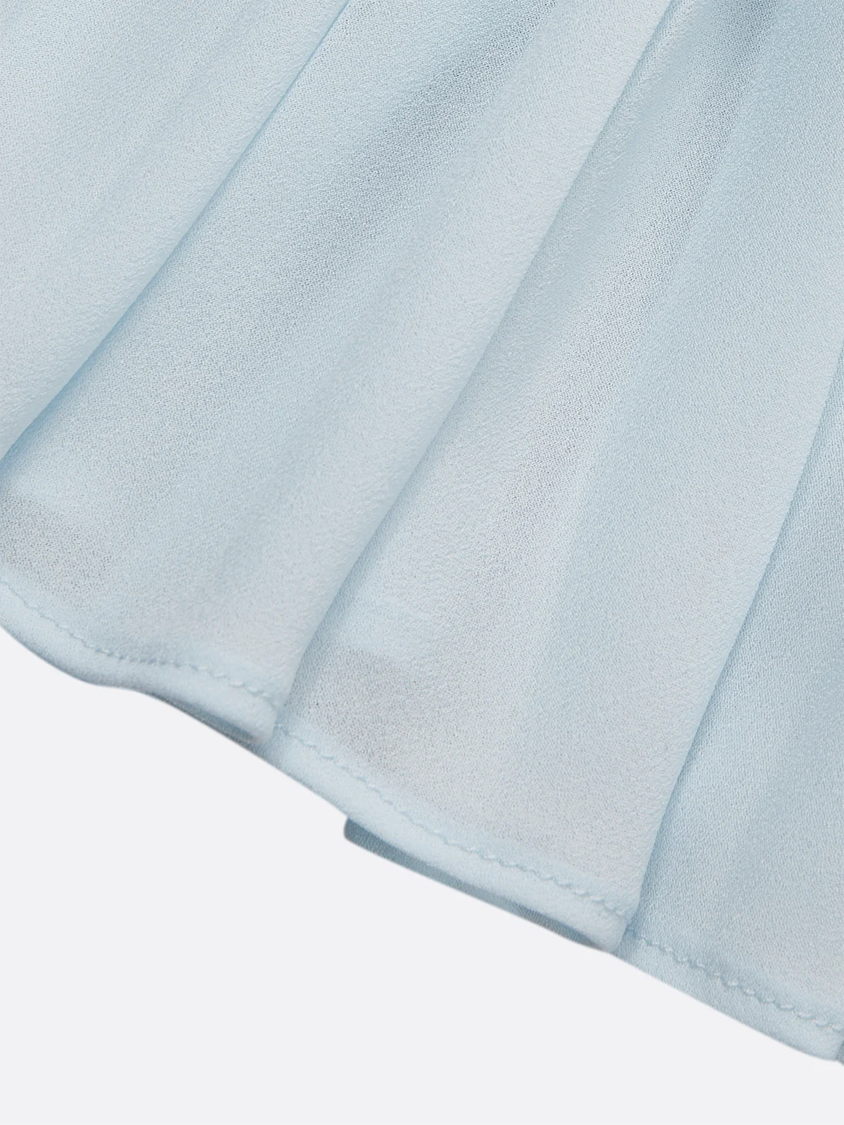 Light Blue Pleated Ruched Balloon Sleeve A-Line Midi Chiffon Dress