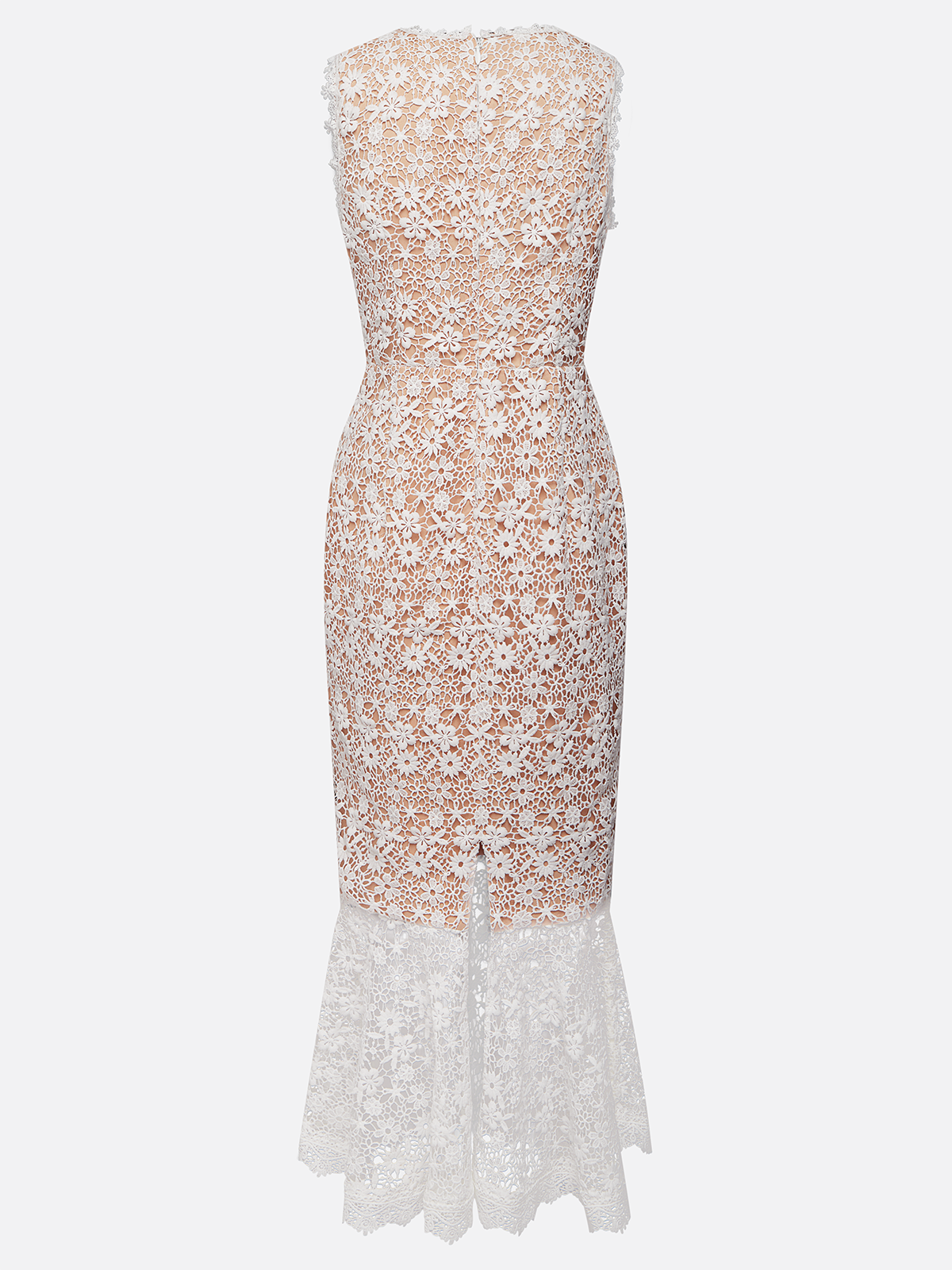 White Lace Crew Neck Sleeveless Mermaid Maxi Dress