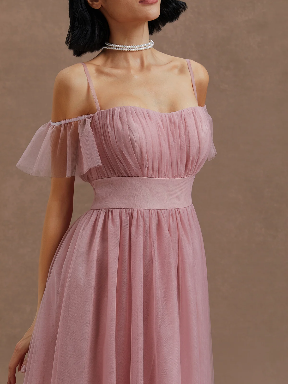 Pink Classic Off The Shoulder Short Sleeve Off Shoulder Sleeve A-Line Maxi Dress