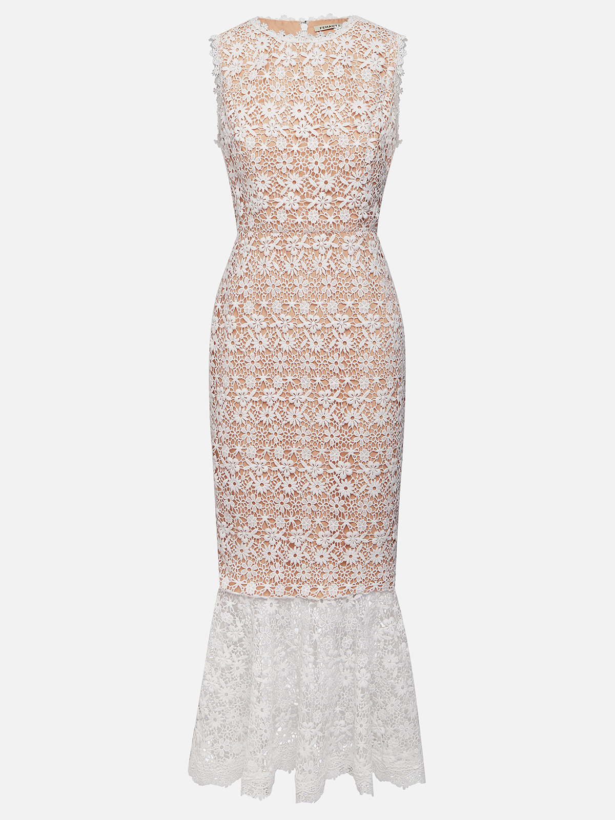 White Lace Crew Neck Sleeveless Mermaid Maxi Dress