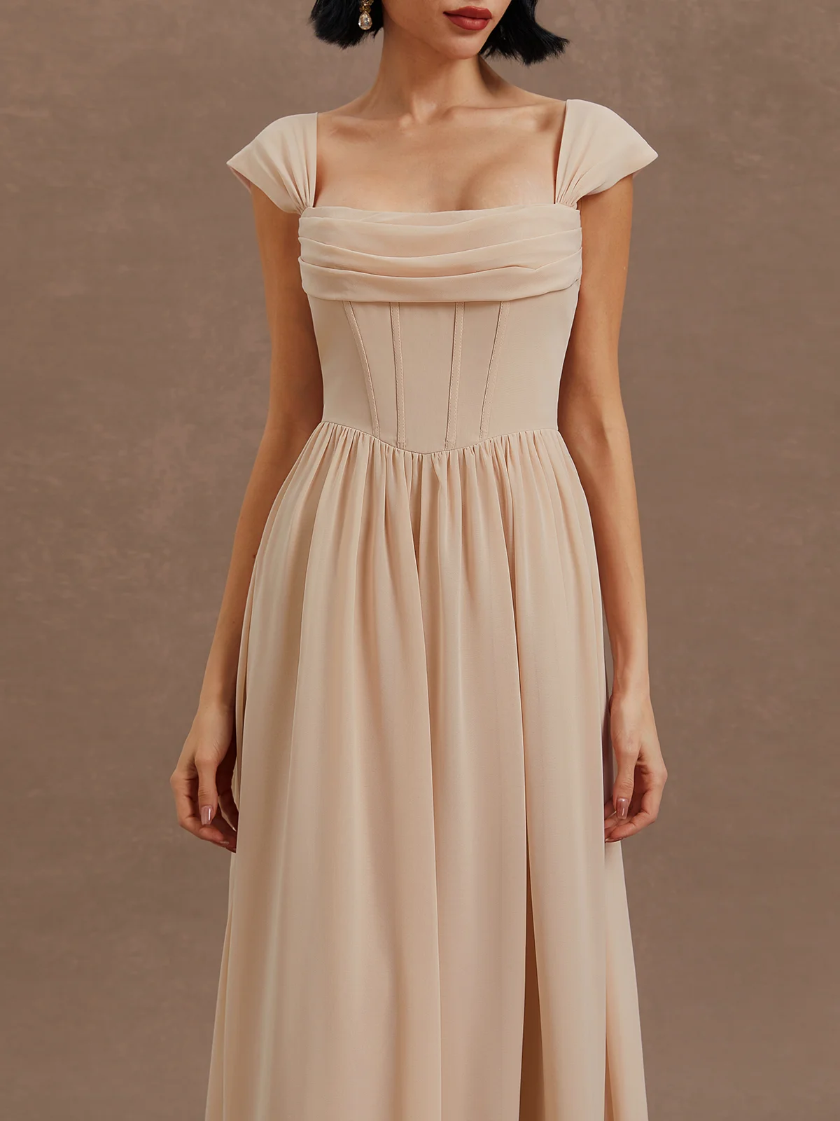 Pink Classic Square Neck Sleeveless A-Line Maxi Dress