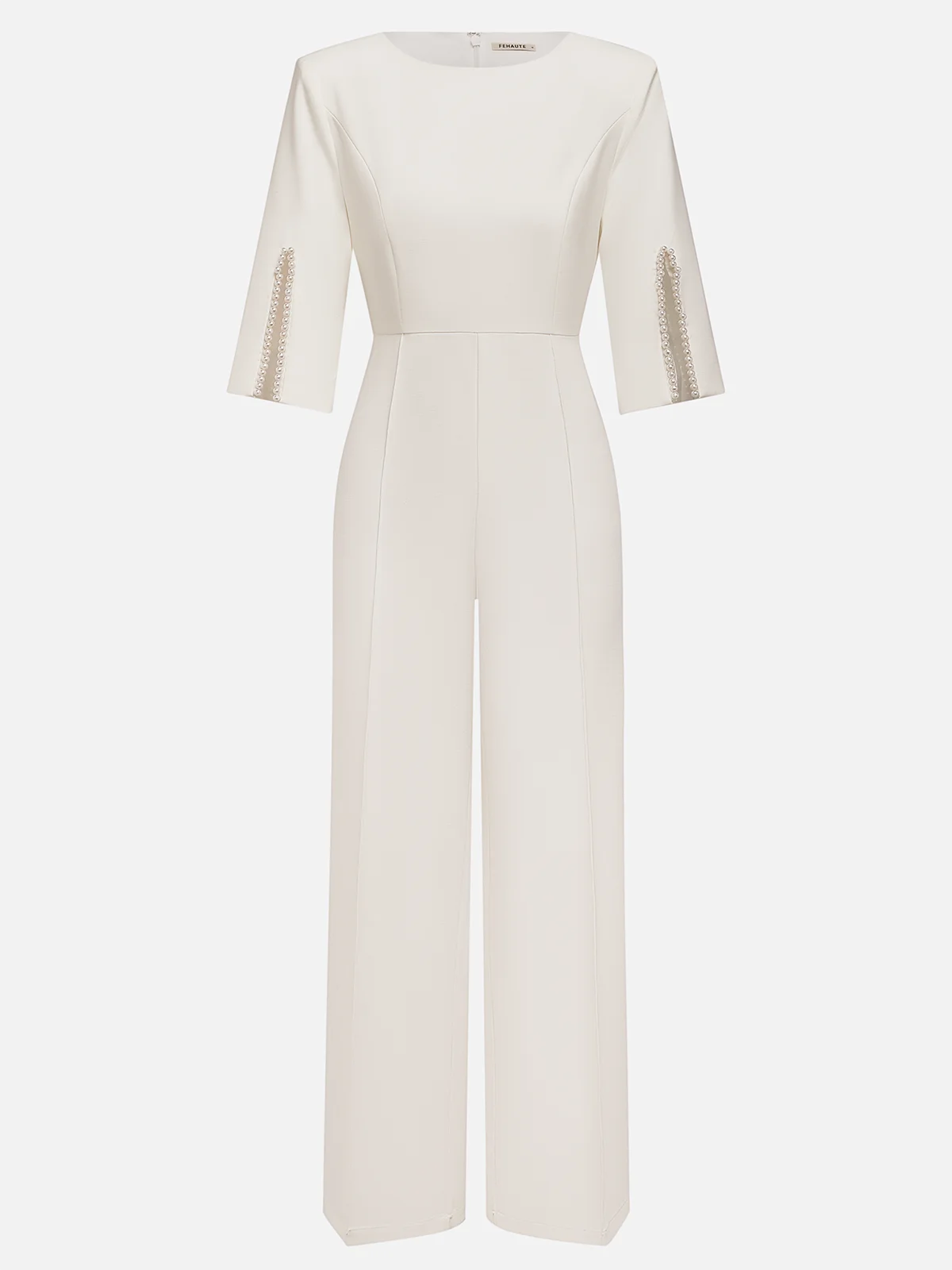 White Boat Neck Plain Regular Fit Urban Jumpsuit