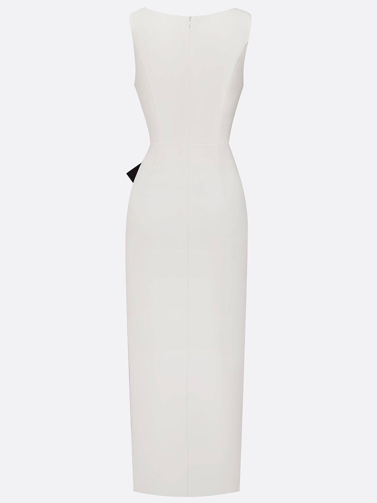 White Piping Classic Crew Neck Sleeveless Sheath Maxi Dress