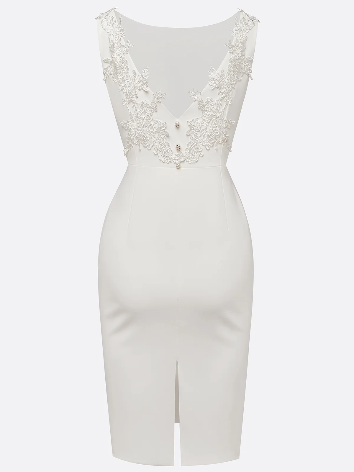 White Lace 3D Floral Classic Boat Neck Sleeveless Sheath Midi Dress