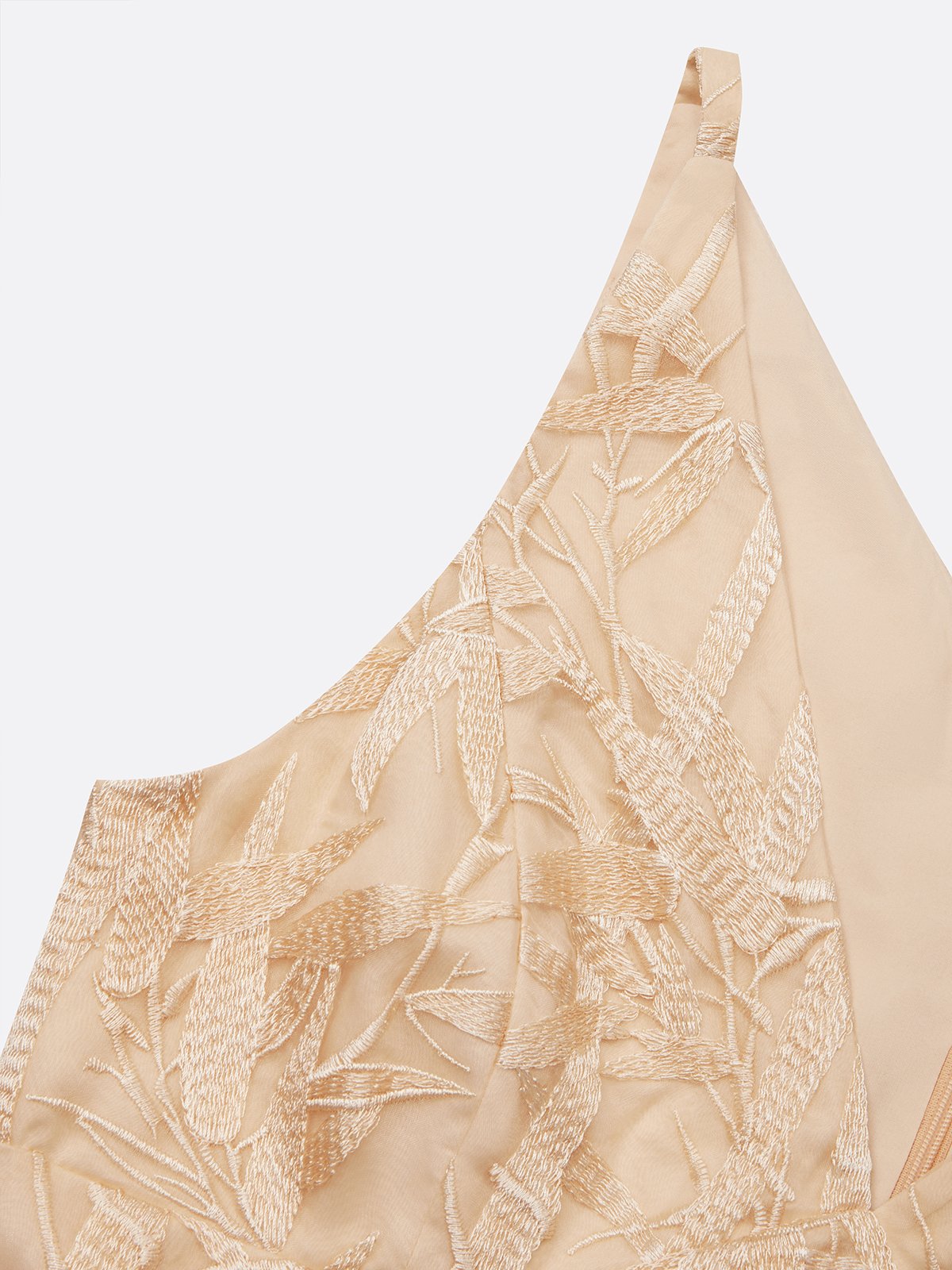 Beige Embroidery Mesh Classic V Neck Sleeveless A-Line Midi Dress