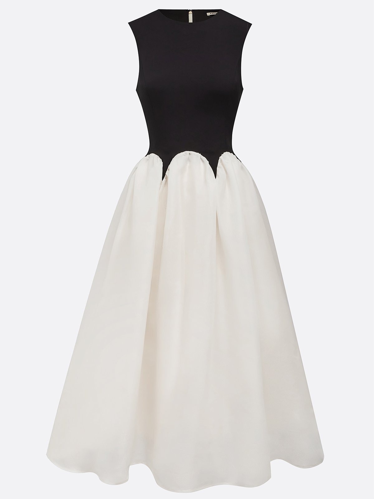 Black Split Joint Crew Neck Sleeveless A-Line Midi Dress