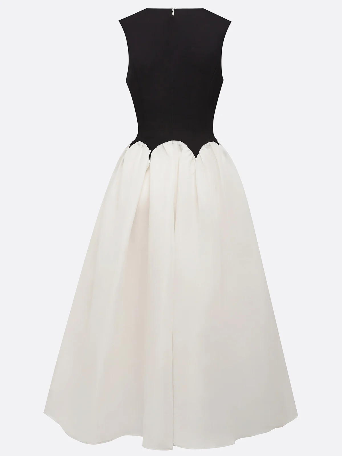 Black Split Joint Crew Neck Sleeveless A-Line Midi Dress