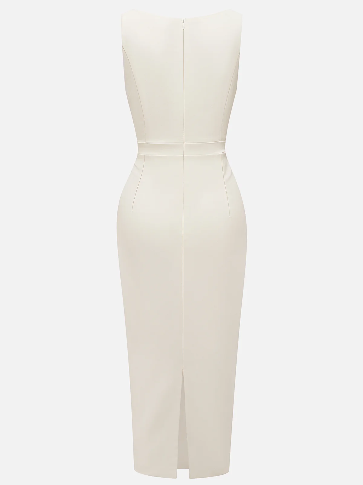 White 3D Floral Ruched Classic Crew Neck Sleeveless Sheath Midi Dress
