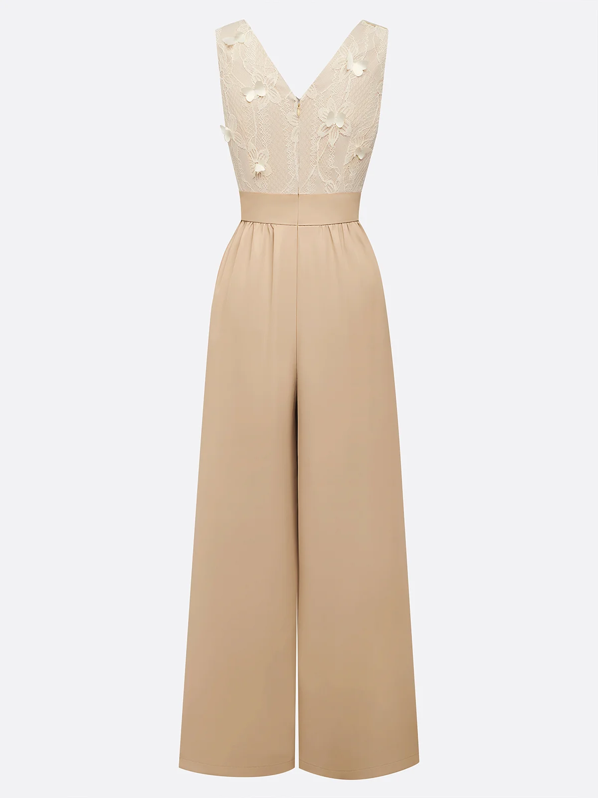 Women Apricot V Neck Sleeveless Morden Jumpsuit