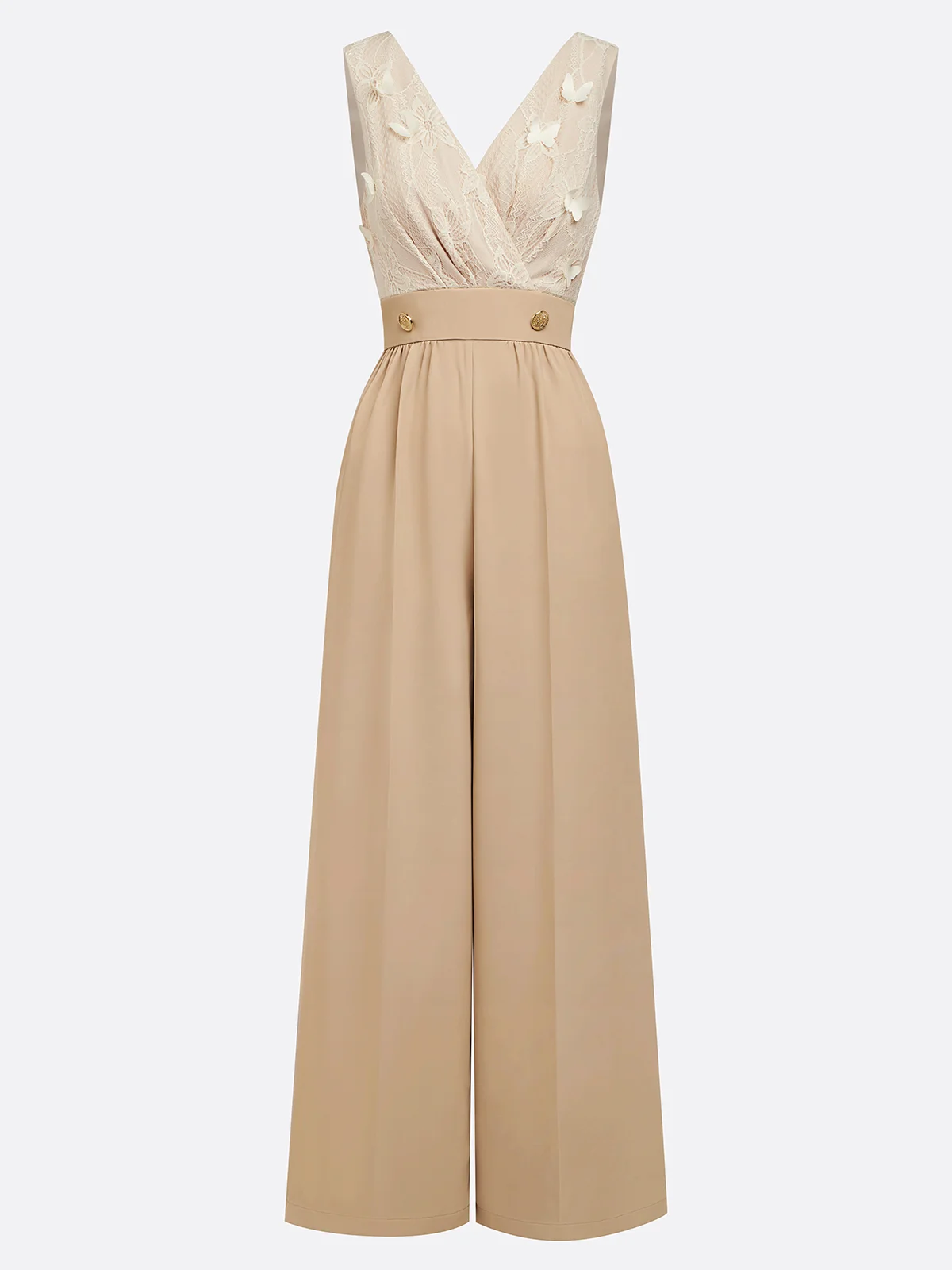Women Apricot V Neck Sleeveless Morden Jumpsuit