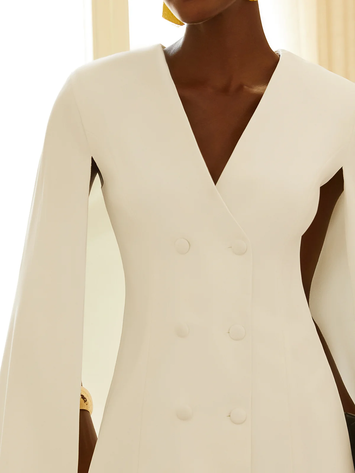White Blazer V Neck Long Sleeve A-Line Mini Dress
