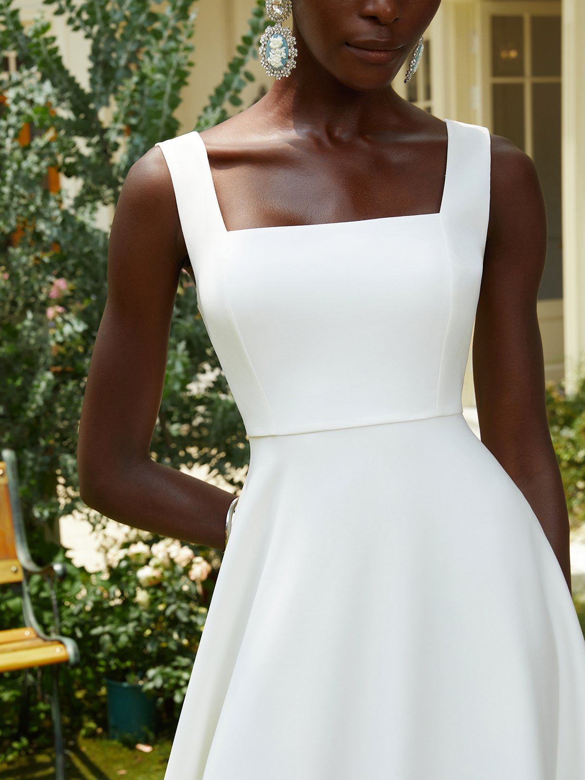 White Lace Classic Square Neck Sleeveless A-Line Maxi Dress