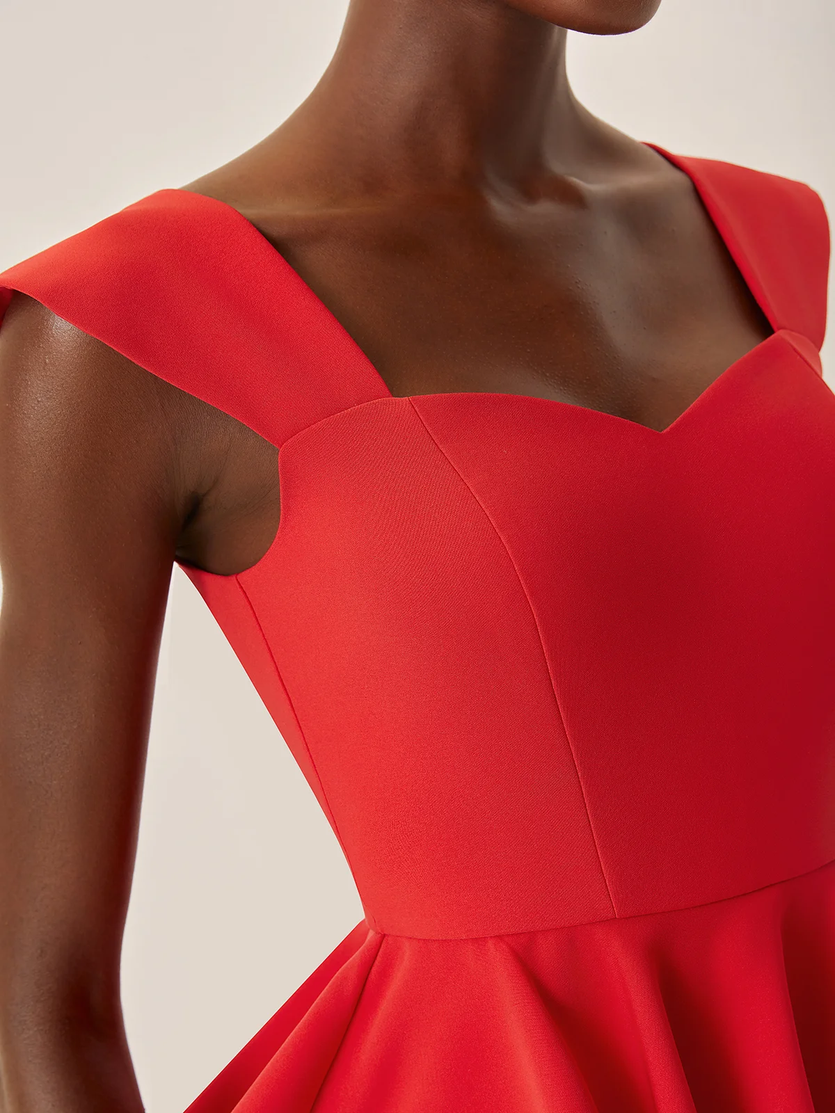 Red Peplum Peplum Sweetheart Neckline Sleeveless Sheath Midi Dress