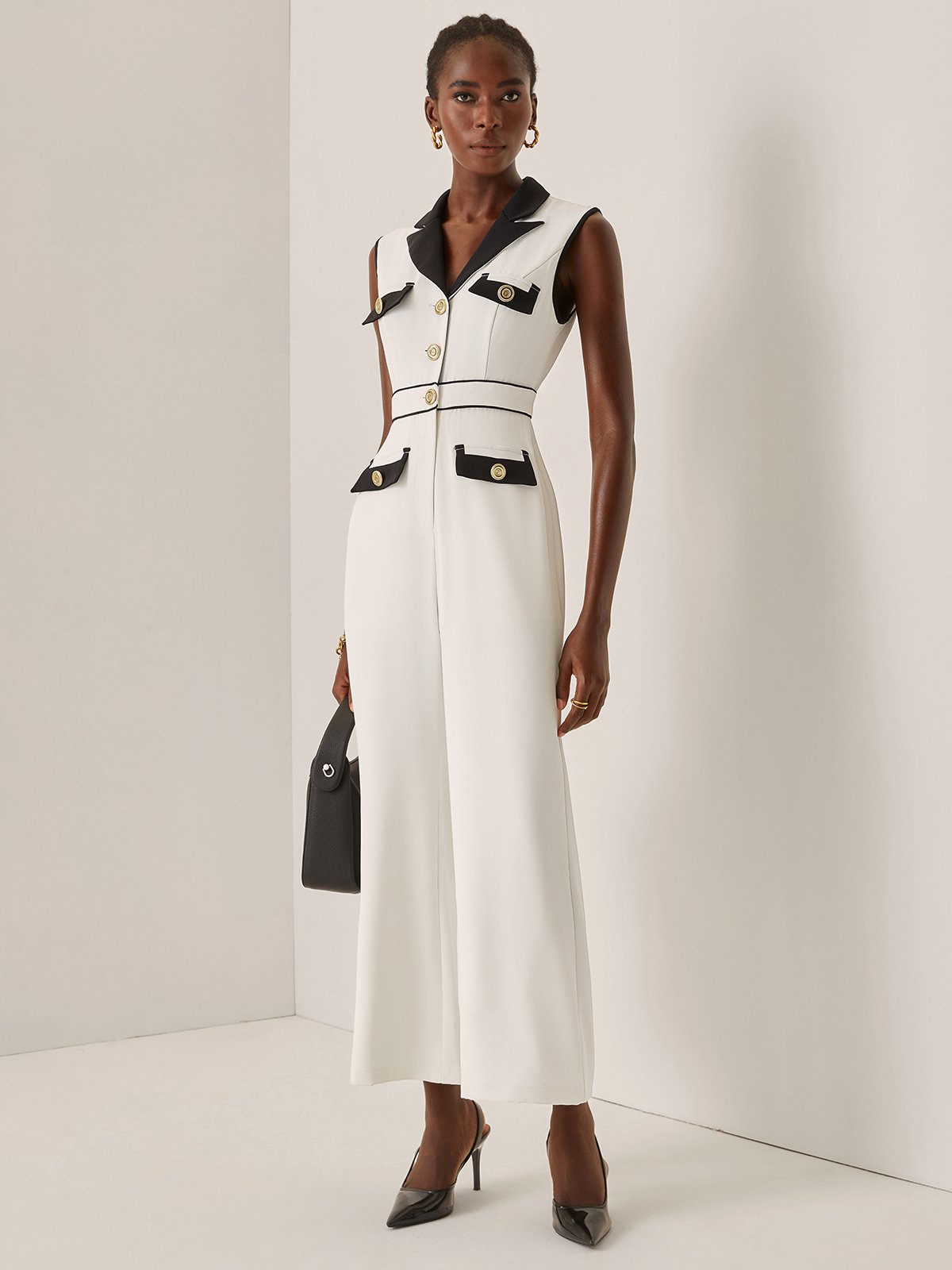 Off White Piping Regular Fit Urban Shawl Collar Jumpsuit