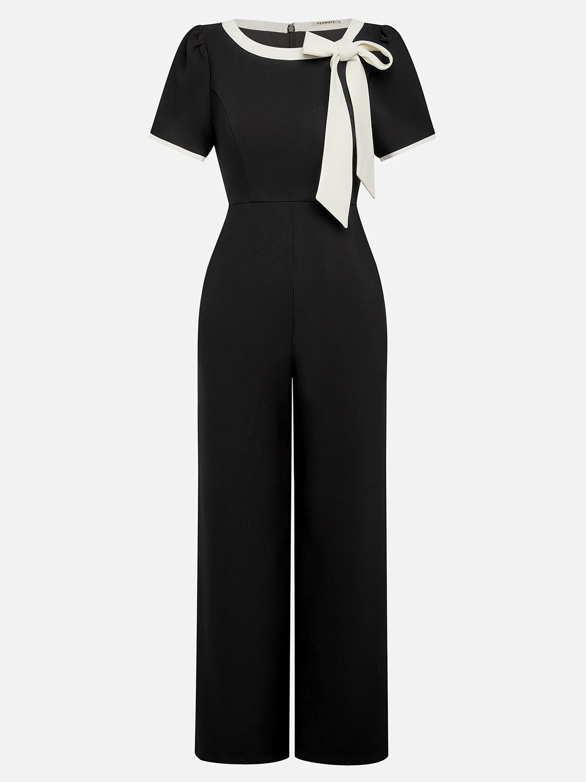 Black Boat Neck Bow Regular Fit Urban Jumpsuit 