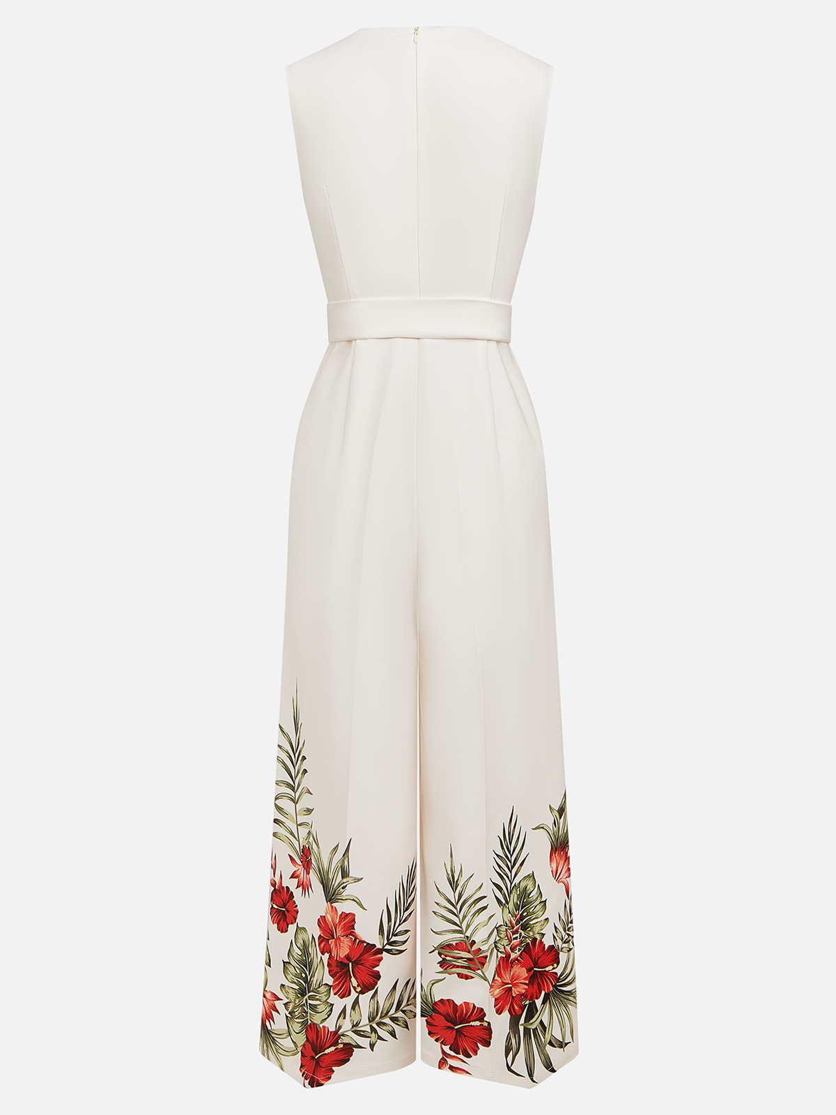 Off White Floral Crew Neck Regular Fit Morden Jumpsuit